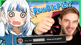 Gura talk about seeing PewDiePie on her Chat. Hololive EN
