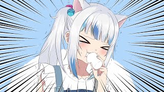 Gawr Gura stuffing her mouth full of marshmallows. Gawr Gura stuffing her mouth full of marshmallows.